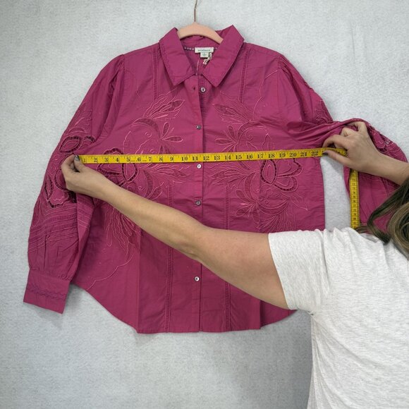 Sundance Shirt Womens Large Magenta Embroidered Eyelet Bishop Sleeve Boho Blouse - Picture 3 of 8